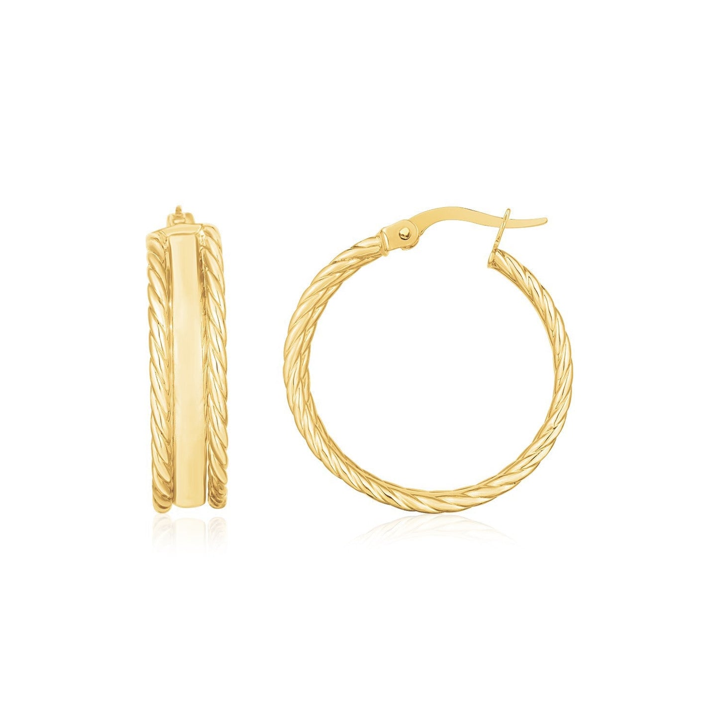 Pendientes de aro de triple fila de oro amarillo de 14 quilates