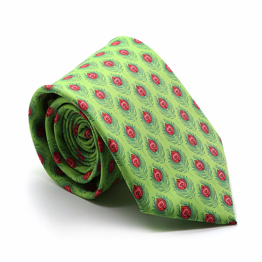 Feather Green Necktie with Handkerchief Set