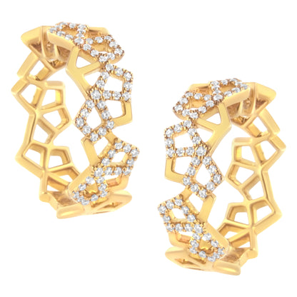 Pendientes de aro de oro amarillo de 14 quilates con diamantes en forma de panal de 0,75 quilates en total (color G-H, claridad SI1-SI2) - 24 mm