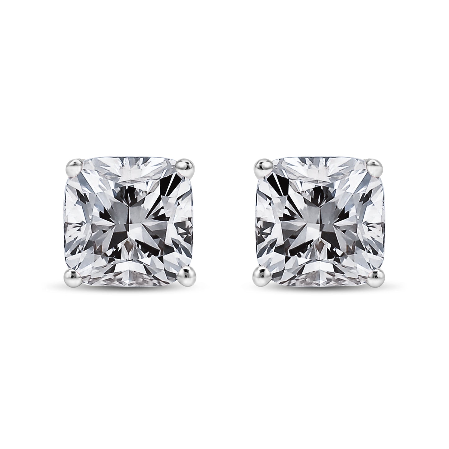Pendientes de solitario con diamantes de talla princesa de 14 quilates de oro blanco y 1 1/2 quilates de peso total con claridad mejorada (color I-J, claridad I1-I2)