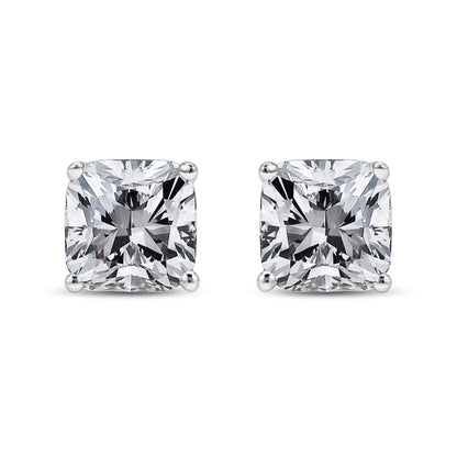 Pendientes de solitario con diamantes de talla princesa de 14 quilates de oro blanco y 1 1/2 quilates de peso total con claridad mejorada (color I-J, claridad I1-I2)