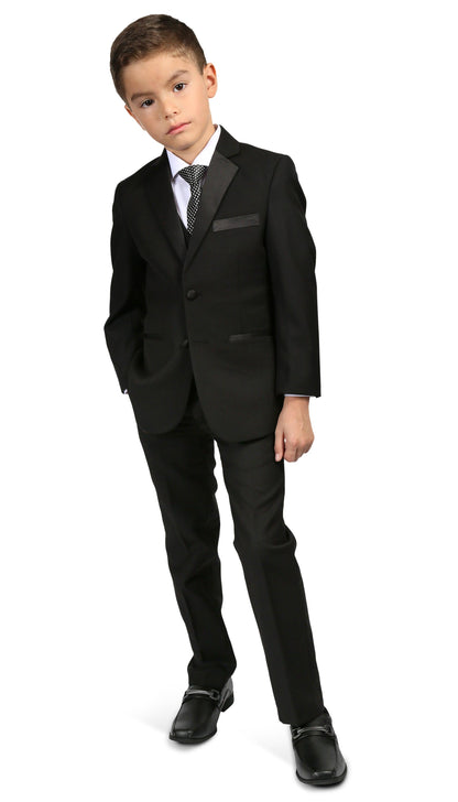 Boys Black Tuxedo — Bronson Jr 5 Piece Kids Tuxedo Set with Vest, Shirt & Tie