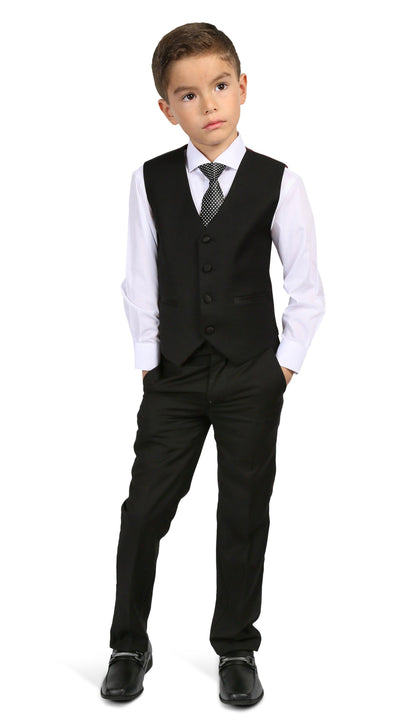 Boys Black Tuxedo — Bronson Jr 5 Piece Kids Tuxedo Set with Vest, Shirt & Tie