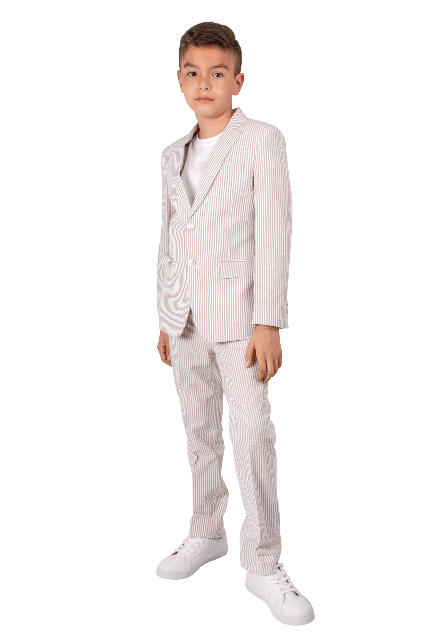 Ferrecci Boys Tan Seersucker 2-Piece Suit Set – Summer Kids Suit