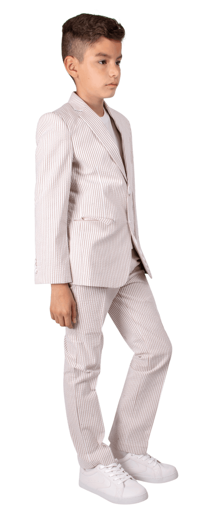 Ferrecci Boys Tan Seersucker 2-Piece Suit Set – Summer Kids Suit