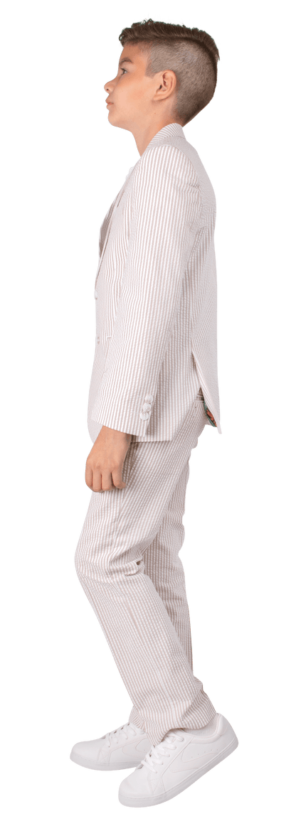 Ferrecci Boys Tan Seersucker 2-Piece Suit Set – Summer Kids Suit