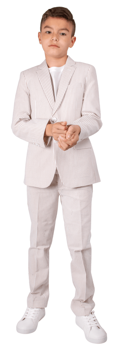 Ferrecci Boys Tan Seersucker 2-Piece Suit Set – Summer Kids Suit