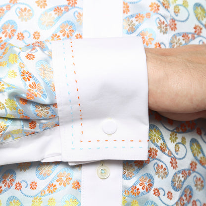Men's Multi Color Floral Satin Dress Shirt – High Collar, French Cuff | Ferrecci Hi-1002