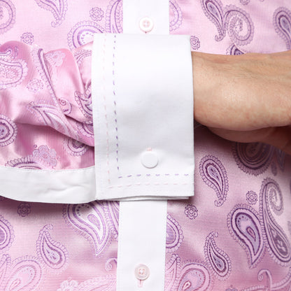 Men's Pink Paisley Satin Dress Shirt – High Collar, French Cuff | Ferrecci Hi-1030