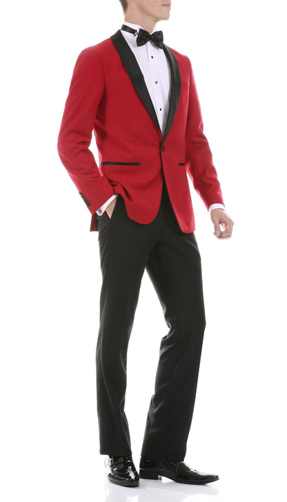 Men's Red & Black Shawl Lapel Tuxedo – Slim Fit 2 Piece Suit | Ferrecci Reno