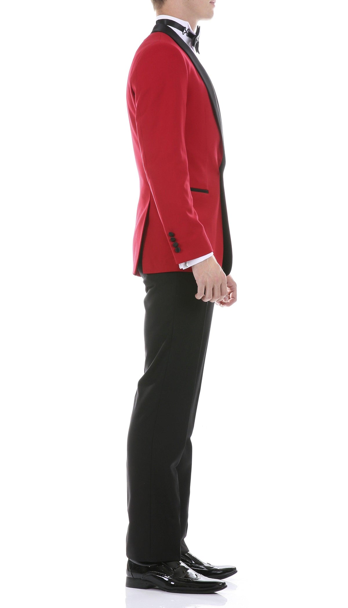 Men's Red & Black Shawl Lapel Tuxedo – Slim Fit 2 Piece Suit | Ferrecci Reno