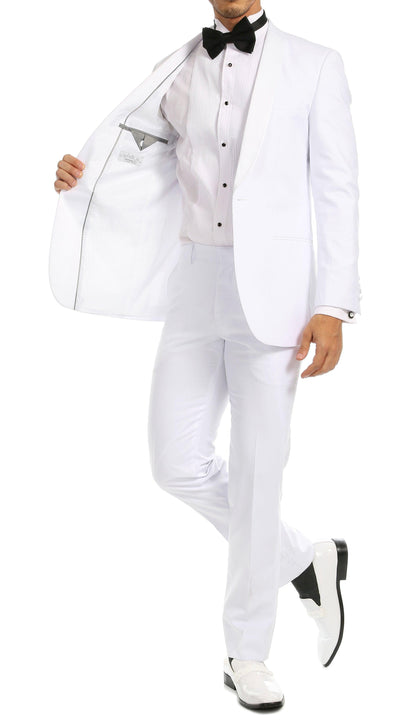Men's White Shawl Lapel Tuxedo – Slim Fit 2 Piece Suit | Ferrecci Reno