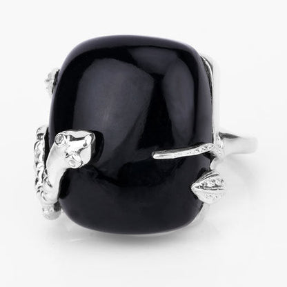 Anillo de plata de ley .925 con ónix negro auténtico de 21,04 quilates y topacio blanco