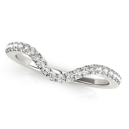 Anillo de boda con diamante redondo y diseño ondulado de oro blanco de 14k (1/6 quilate peso total)
