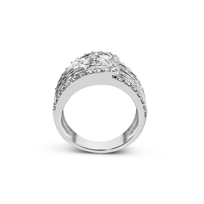Anillo tipo bypass multihilera de oro blanco de 10K con diamantes redondos y de talla baguette de 2 1/2 ct. (color J-K, claridad I2-I3) - Talla de anillo 7