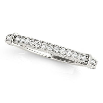 Anillo de boda moderno de oro blanco de 14k con borde de cuentas (1/8 cttw)