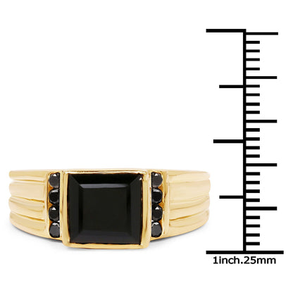 Anillo de plata de ley .925 con ónix negro auténtico de 2,16 quilates y diamantes negros