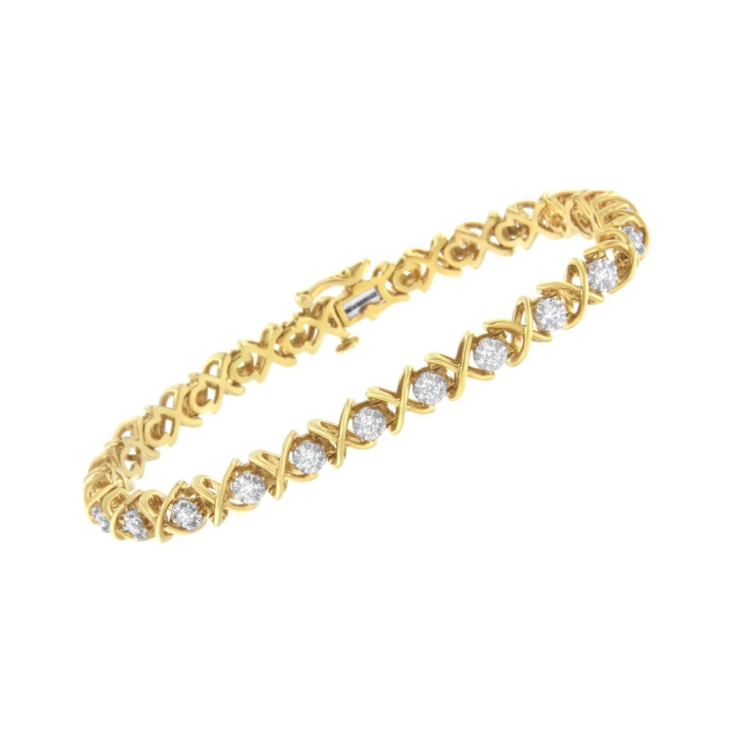 Pulsera de eslabones con diamantes de 1 quilate de peso total (claridad J-K, color I1-I2) de plata de ley chapada en oro amarillo de 10 quilates - Talla 7"