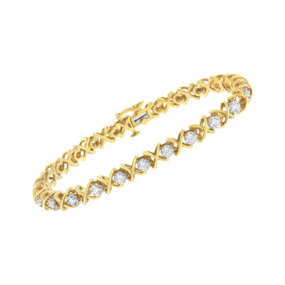 Pulsera de eslabones con diamantes de 1 quilate de peso total (claridad J-K, color I1-I2) de plata de ley chapada en oro amarillo de 10 quilates - Talla 7"