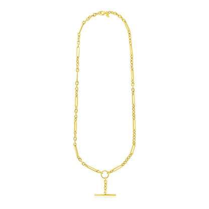Collar de cadena de oro amarillo de 14k con óvalos y redondos alternados, y broche de barra y aro