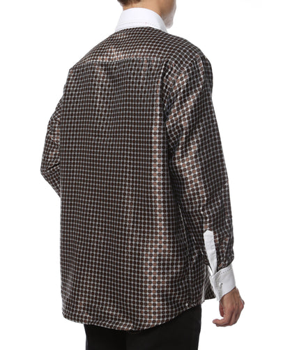 Men's Brown Circle Print Satin Dress Shirt – High Collar, French Cuff | Ferrecci Hi-1022