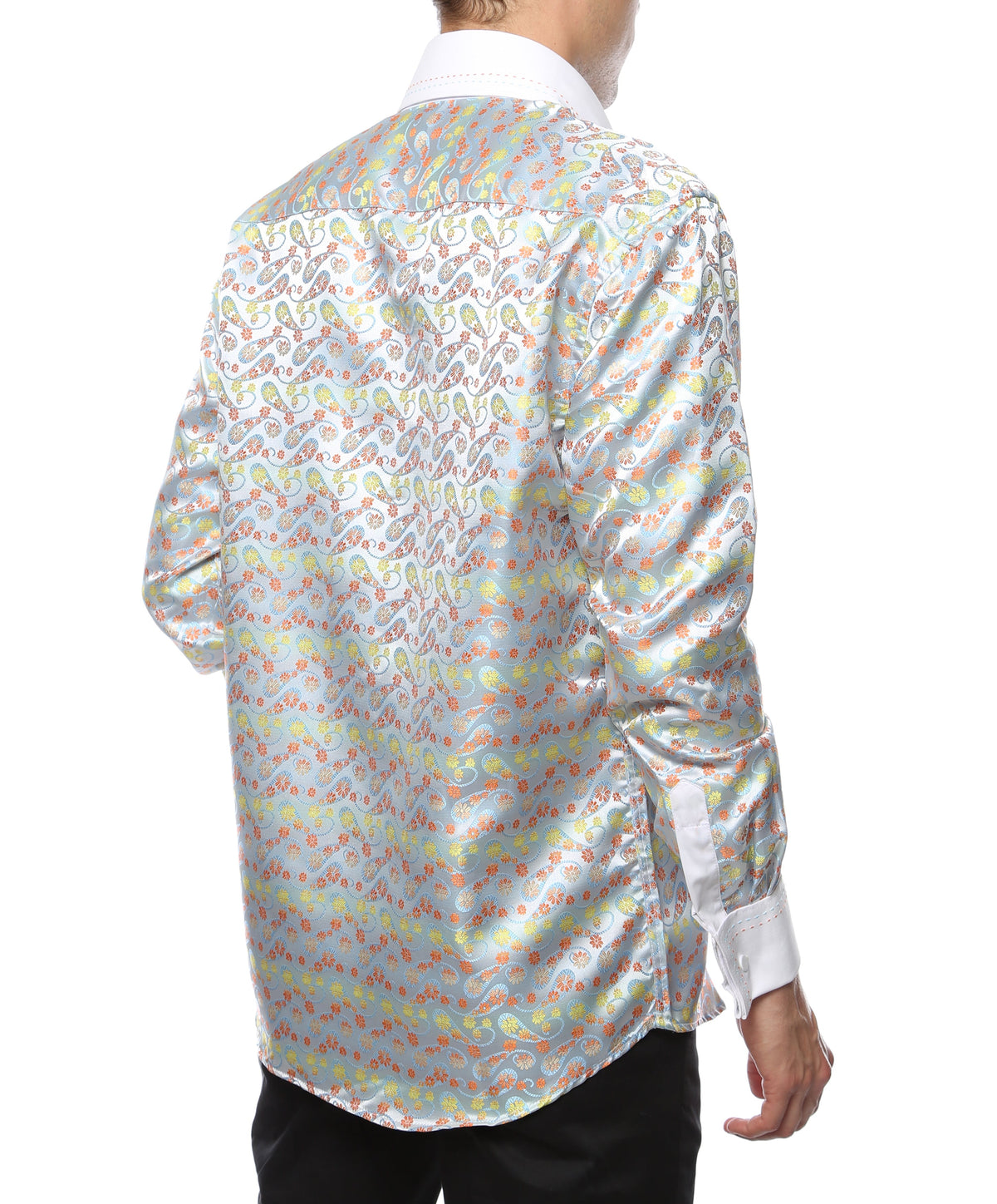 Men's Multi Color Floral Satin Dress Shirt – High Collar, French Cuff | Ferrecci Hi-1002
