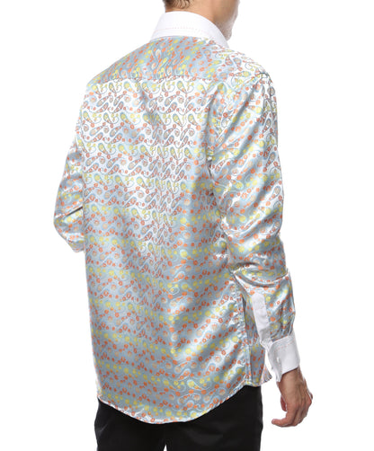 Men's Multi Color Floral Satin Dress Shirt – High Collar, French Cuff | Ferrecci Hi-1002