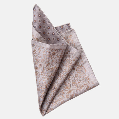 Pascal - Double Sided Silk Pocket Square - Grey & Bronze - My Men's Shop