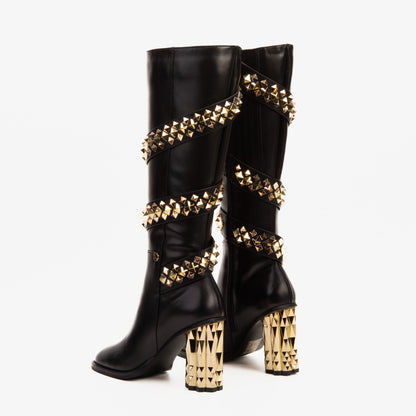 The Gladiator Black Leather Knee High Women Boot