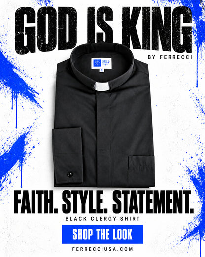 Men's Clergy Shirt with Tab Collar – Black or White, S to 7XL