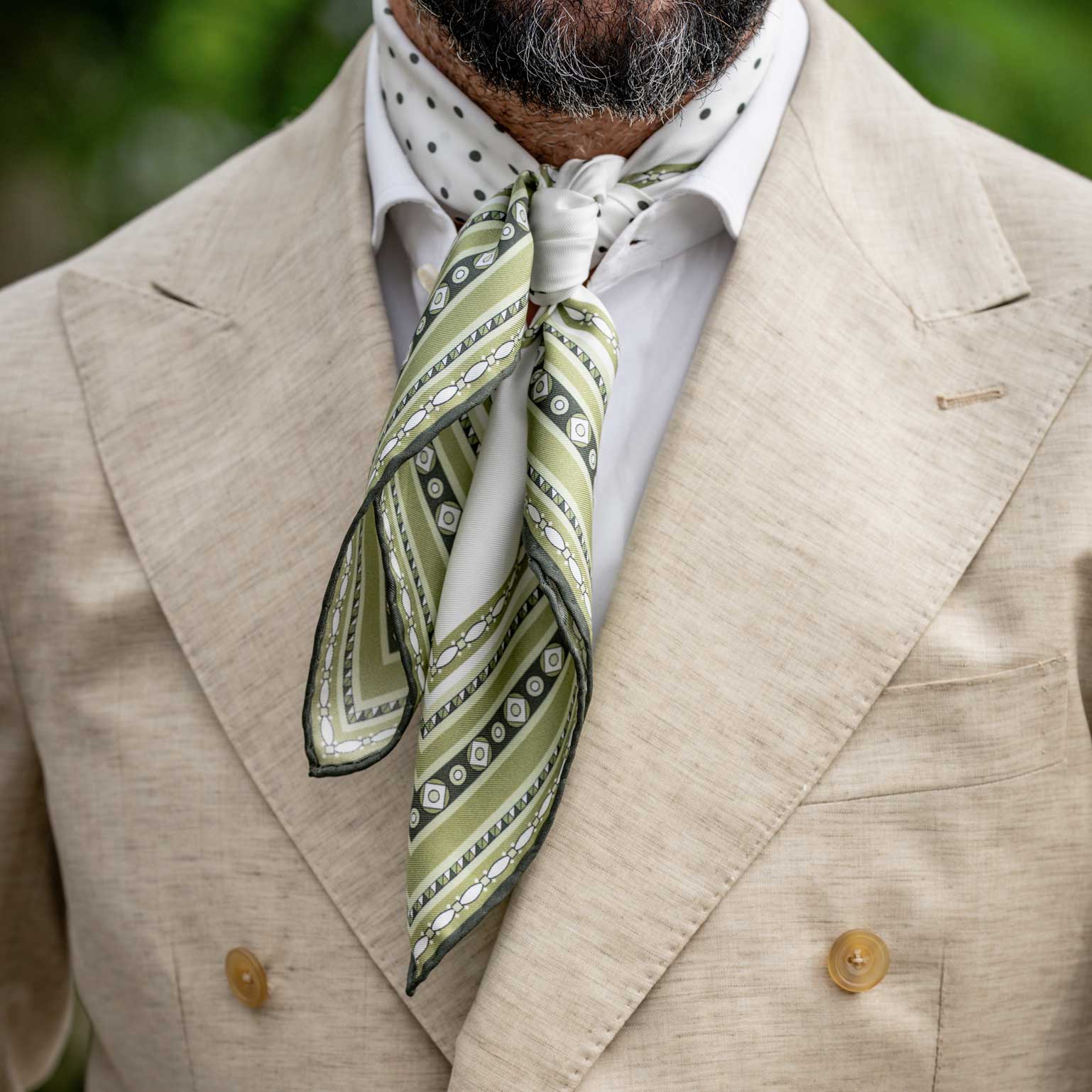 Verona - Silk Neckerchief - White & Sage - My Men's Shop