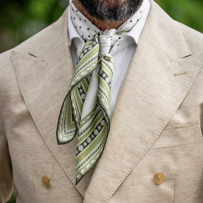Verona - Silk Neckerchief - White & Sage - My Men's Shop