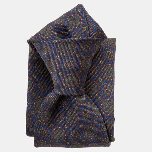 Moretti - Printed Silk Tie - Navy & Green - My Men's Shop