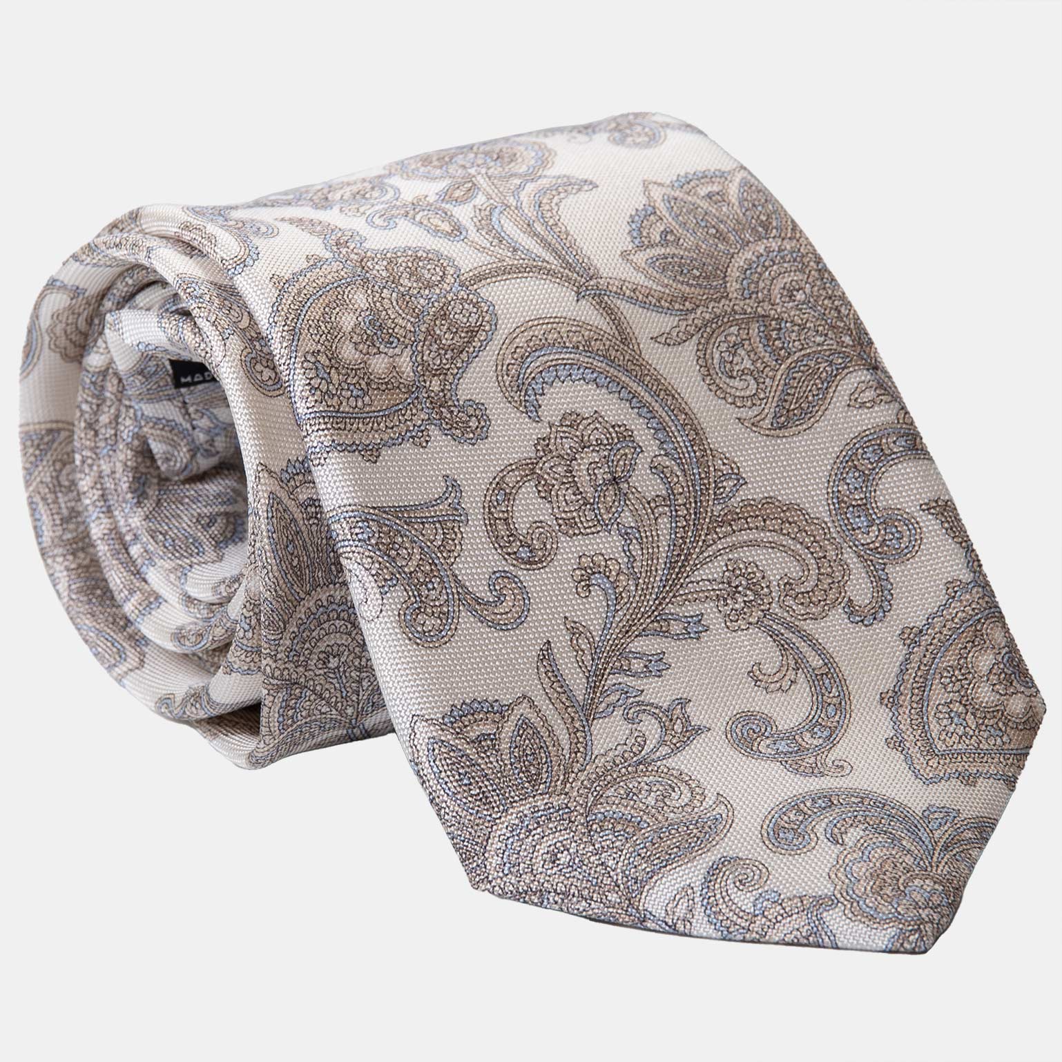 Novara - Printed Silk Tie - Ivory - My Men's Shop