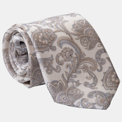 Novara - Printed Silk Tie - Ivory - My Men's Shop