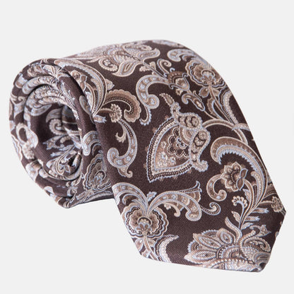 Novara - Printed Silk Tie - Brown