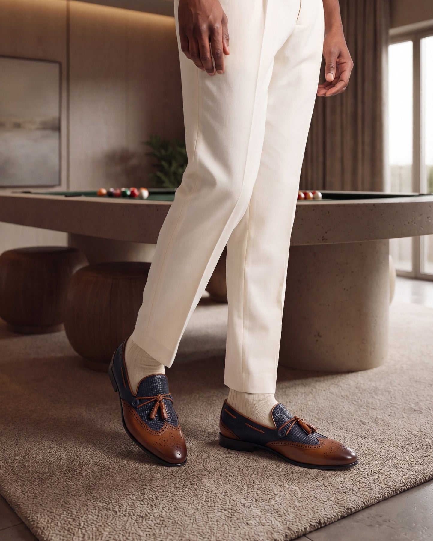 The Istanbul Tan & Navy Blue Leather Tassel Loafer Men Shoe