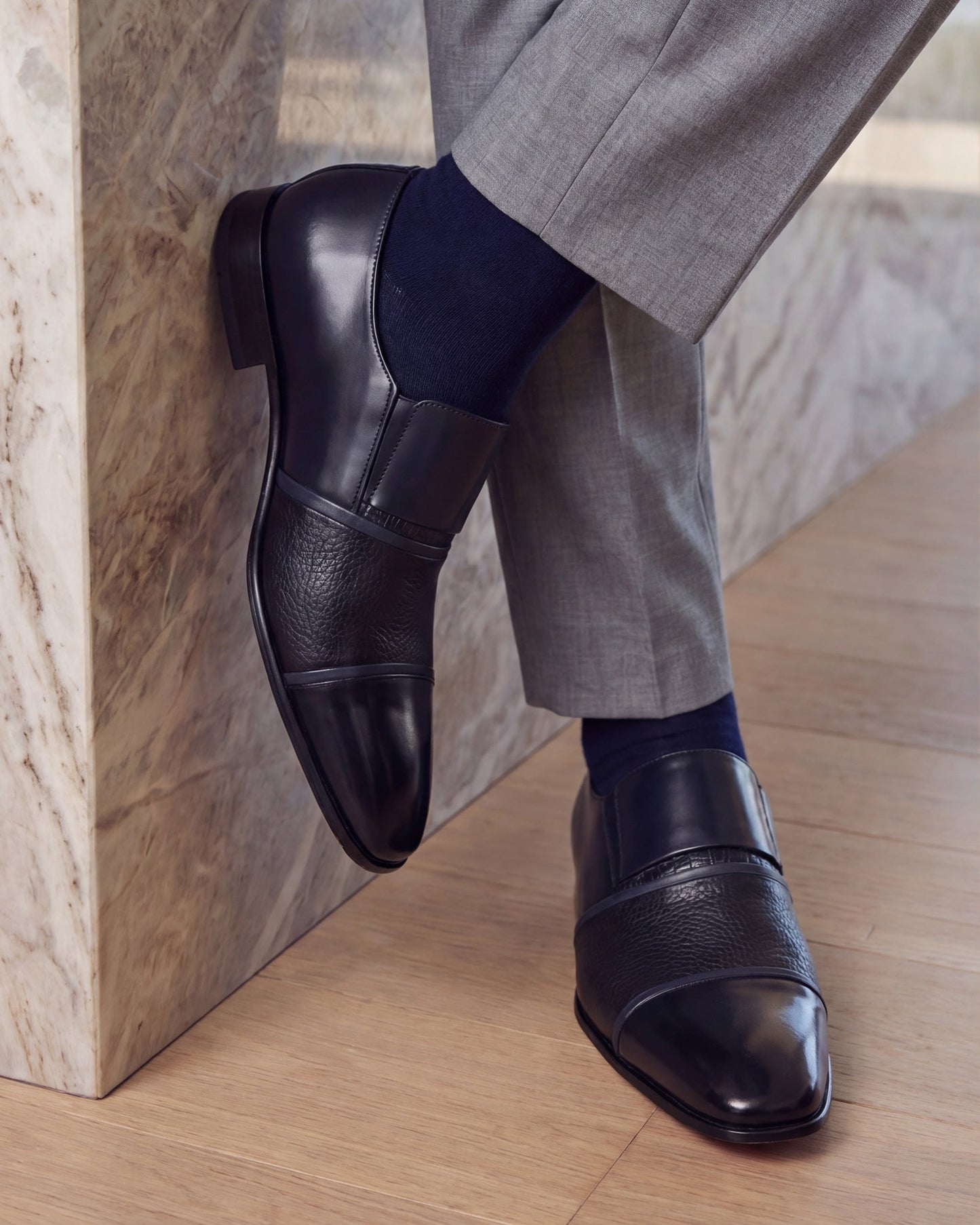 The Everest Navy Leather Cap Toe Dress Loafer Men Shoe
