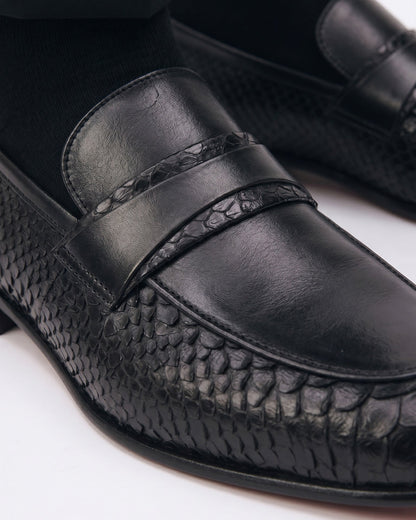 The Aurelio Black Python & Baby Buffalo Leather Penny Loafer