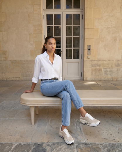 The Aurelia White Gold Woven Leather Women Sneaker