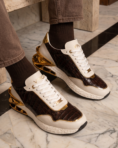 The Bellagio White & Gold Leather Men Sneaker