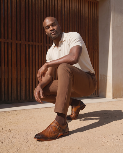 The Rolls  Woven Tan Leather Single Monk Strap  Handmade Men Shoe