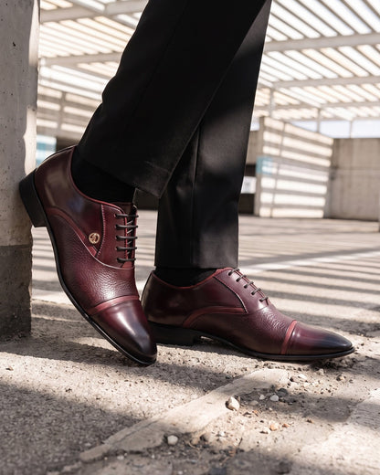 The Rockwell Handmade Burgundy Leather Cap Toe Oxford Men Shoe