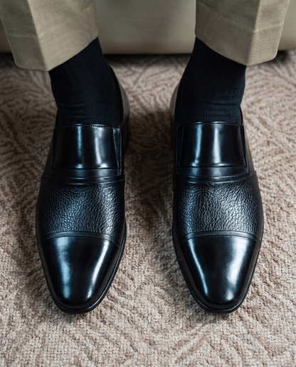 The Everest Black Leather Cap Toe Dress Loafer Men Shoe
