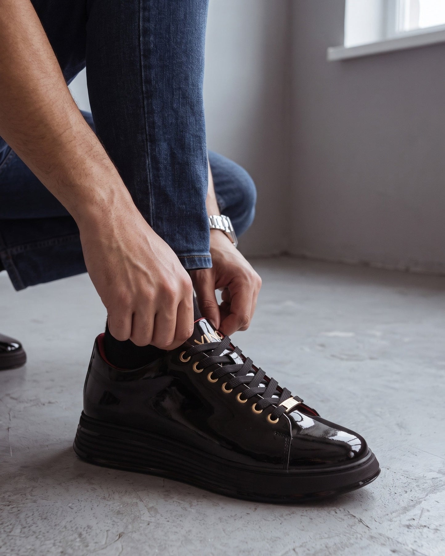 The Peklin Patent Black Leather Men Sneaker