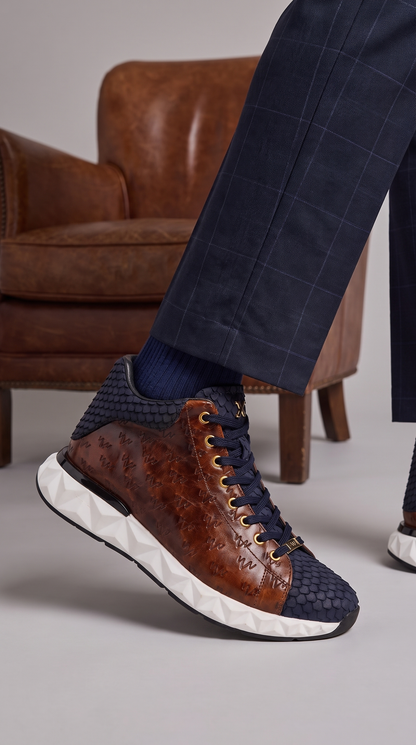 The Caesars Brown & Navy Leather High-Top Men Sneaker