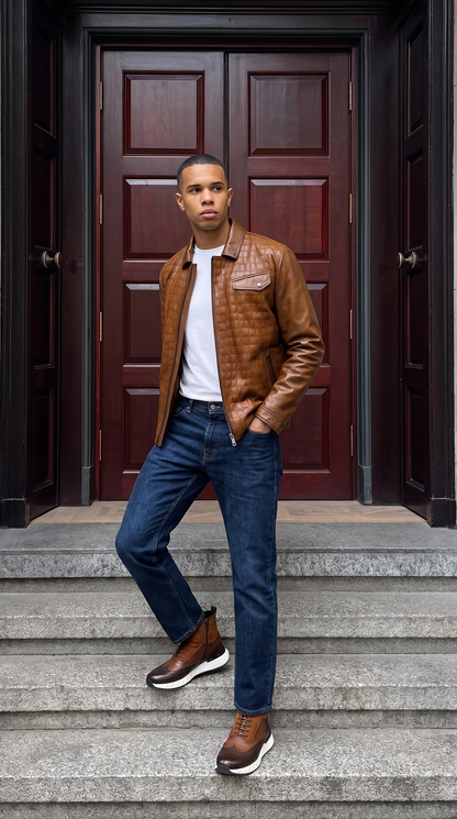 The Emerson Tan Leather Men Jacket