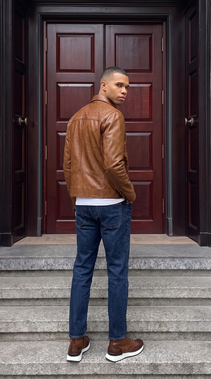 The Emerson Tan Leather Men Jacket