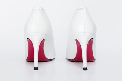 The Ege White Leather Pump Fuchsia Sole Women Shoe