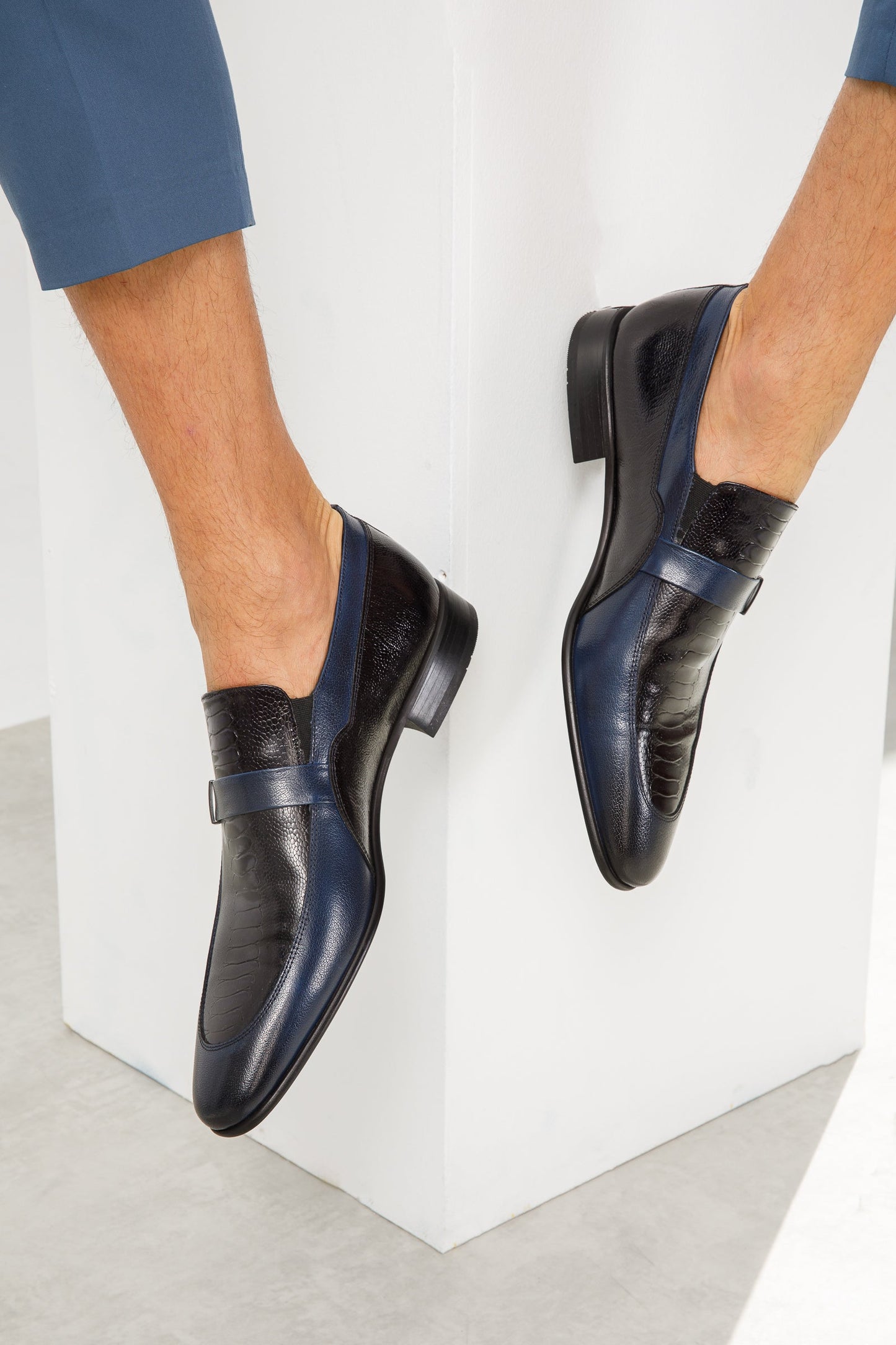 The Kazablanka Navy Leather Bit Loafer Men  Shoe